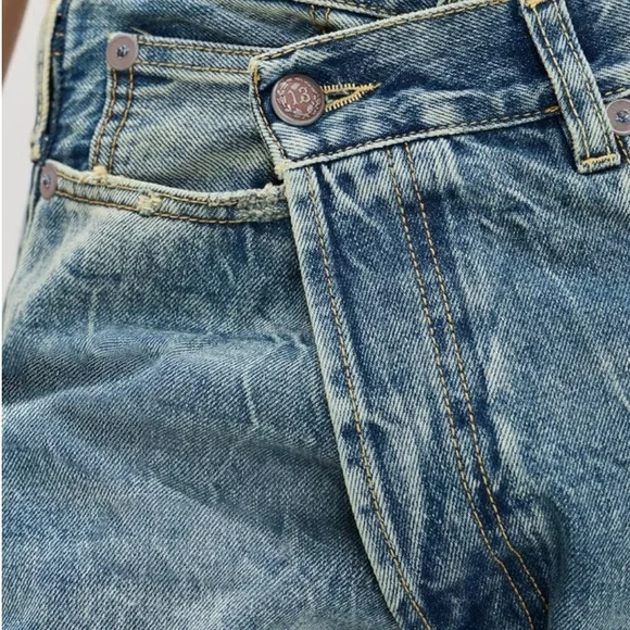 R13 Blue Relaxed Fit Jeans with Vintage Distressing